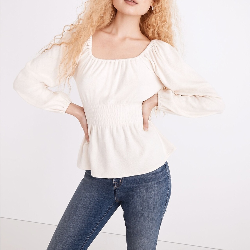Madewell Plush Square-Neck Smocked Long Sleeve Top - Picture 2 of 5